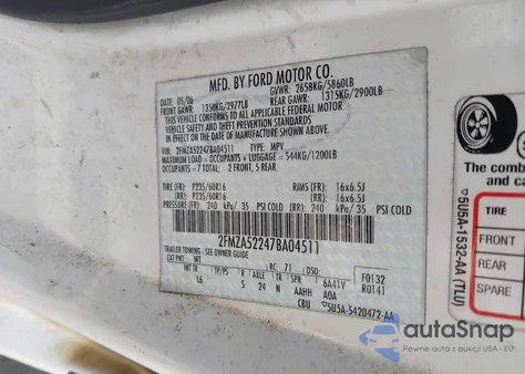 2007 Ford Freestar Sel z USA, uszkodzony, nr VIN 2FMZA52247BA04511